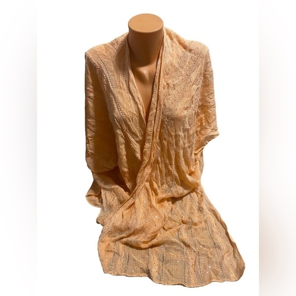 Steve Madden Shawl Jacket Poncho Peach Geometric Beaded Sparkles OSFM Beach - Picture 1 of 9